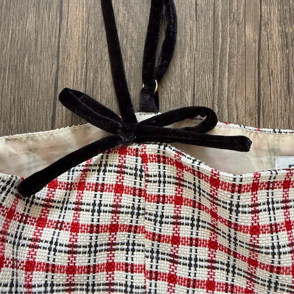 Pretty Garbage Peplum Red Plaid Sleeveless Top Black Straps Lined Side Zipper M - Picture 5 of 13